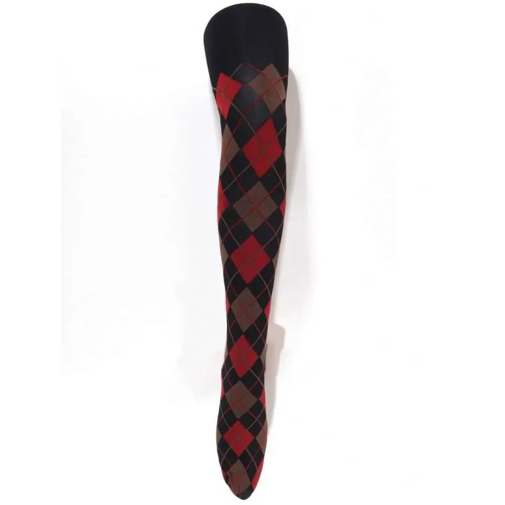 NWT Retro Black, Red & Brown Argyle Plaid Tights